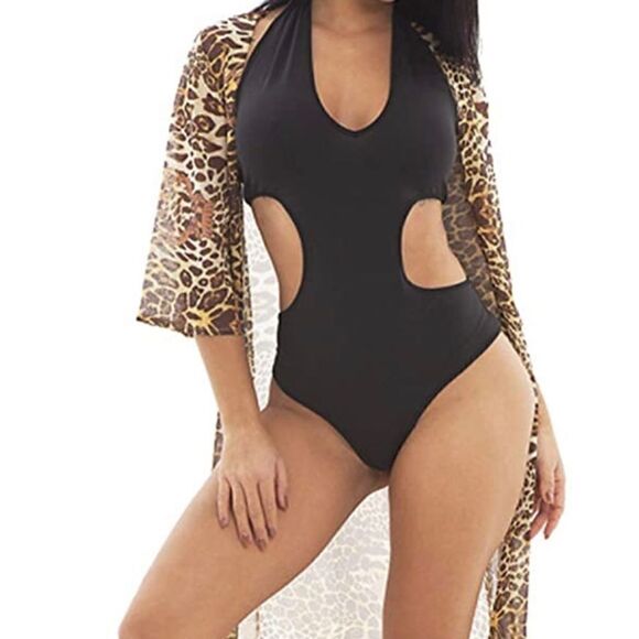 Other - Black bathing suit with leopard print cover up excellent quality